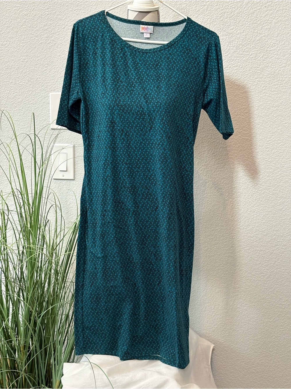 LuLaRoe Teal Midi Dress with Subtle Pattern
